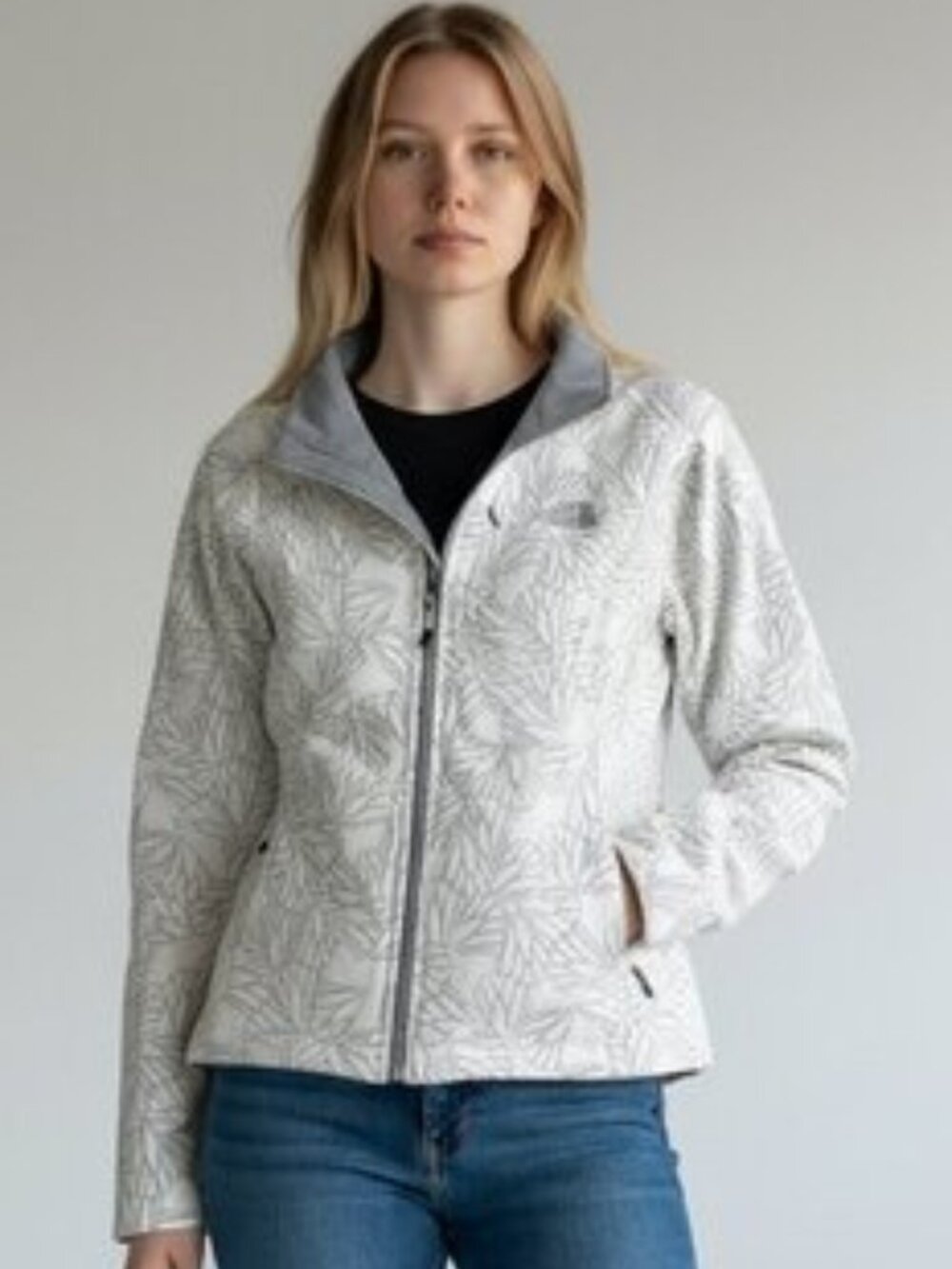 The North Face SoftShell Ivory White Floral Print Stretch Zip Jacket Women's S